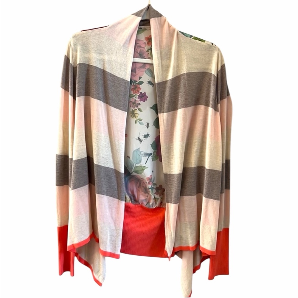 Ted Baker | Colorful Botanical Stripe Floral Cardigan | size Medium - Picture 3 of 5